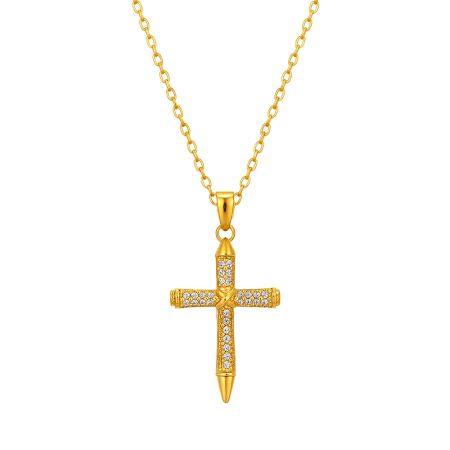 18K Gold Plated Iced Cross Pendant Necklace